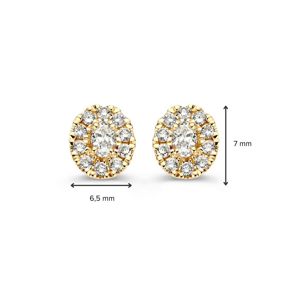 Boucles d'oreilles en or jaune 14k avec diamant en halo et pierre centrale taillée en ovale