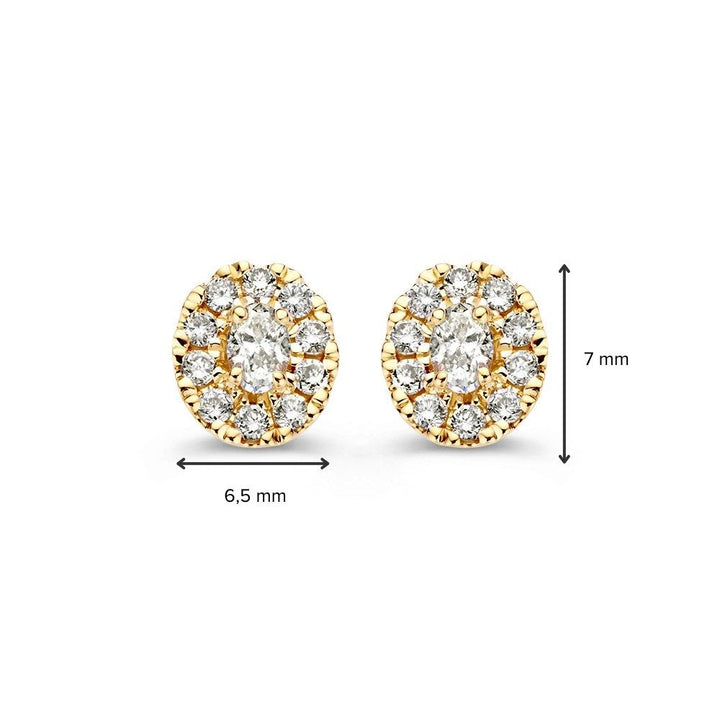 14k Yellow Gold Diamond Halo Stud Earrings with Oval-Cut Center Stone