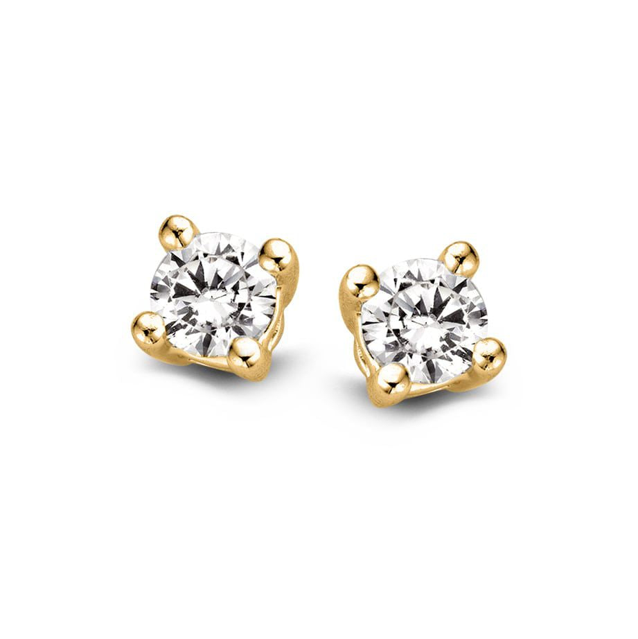Boucles d'oreilles en or jaune avec deux diamants de 0,25 ct.