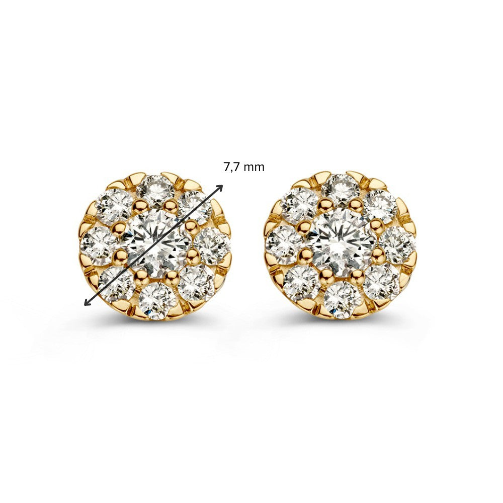 Puces d'oreilles en or jaune avec diamant en sertissage entourage – 0,80 crt