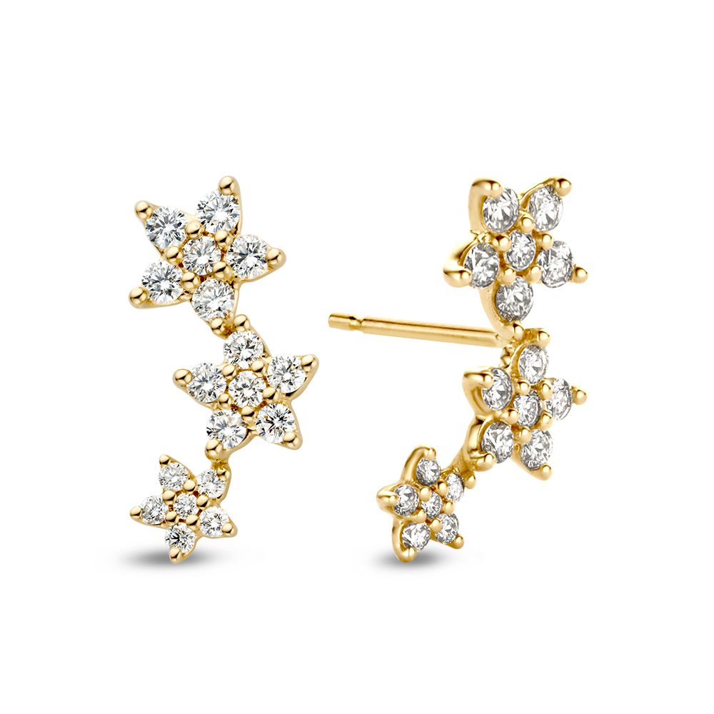 Boucles d'oreilles en or jaune avec trois étoiles et diamants – 1,05 crt.
