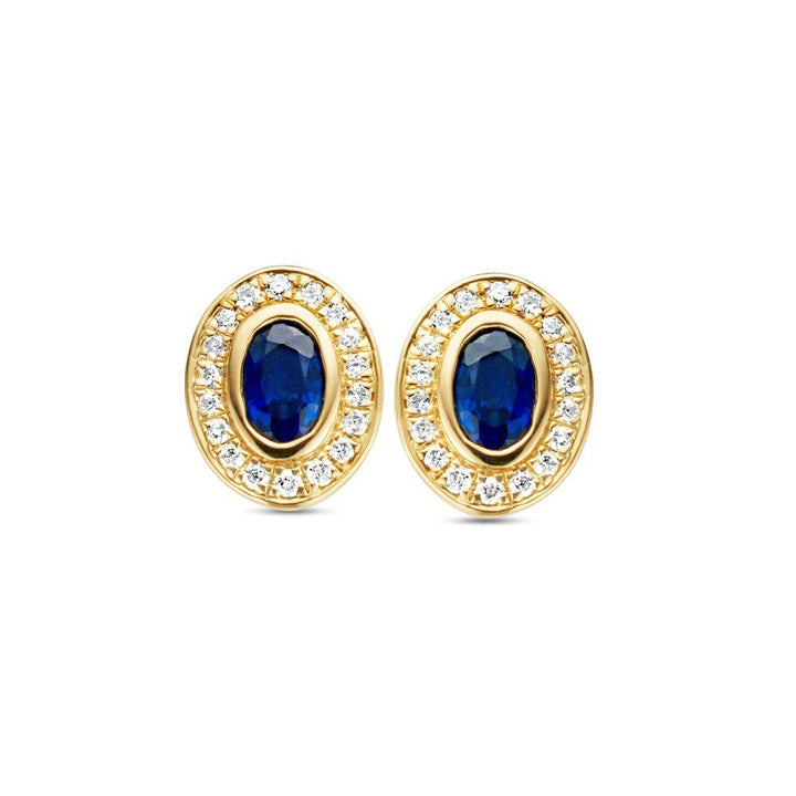 Geelgouden Oorstekers met Blauwe Saffieren en Diamanten – 0,15 crt