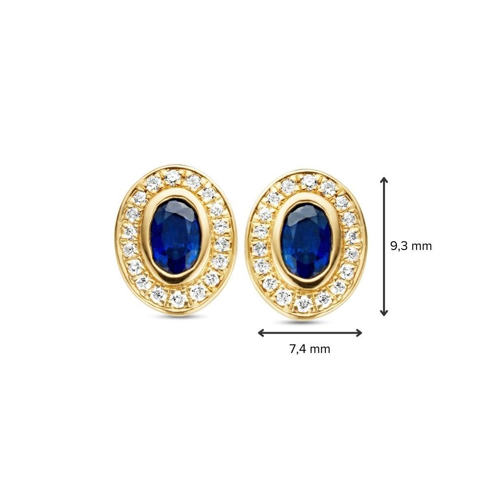Puces d'oreilles en or jaune avec saphirs bleus et diamants – 0,15 crt
