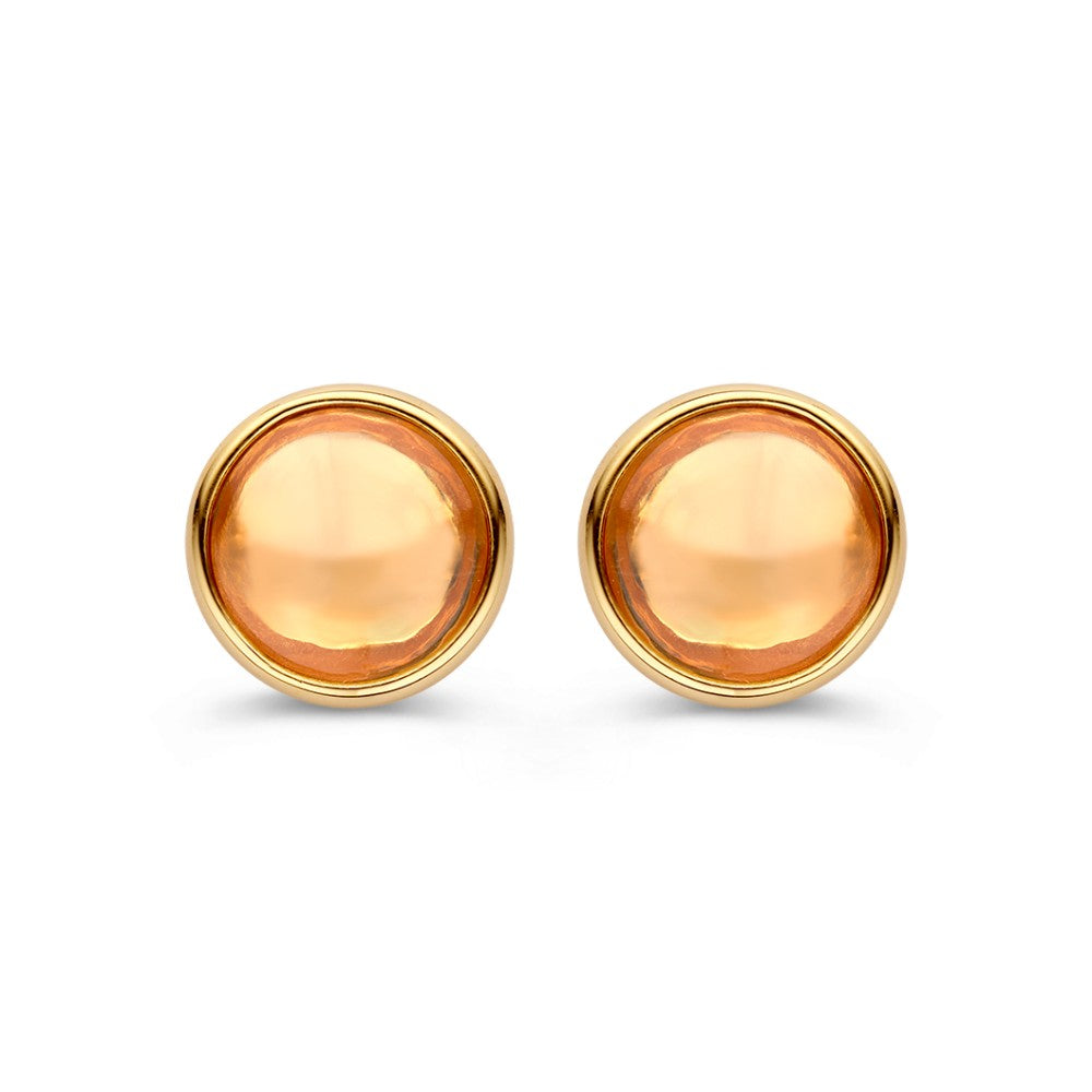 Boucles d'oreilles en or jaune avec des accents orange en citrine, forme ronde et finition lisse.