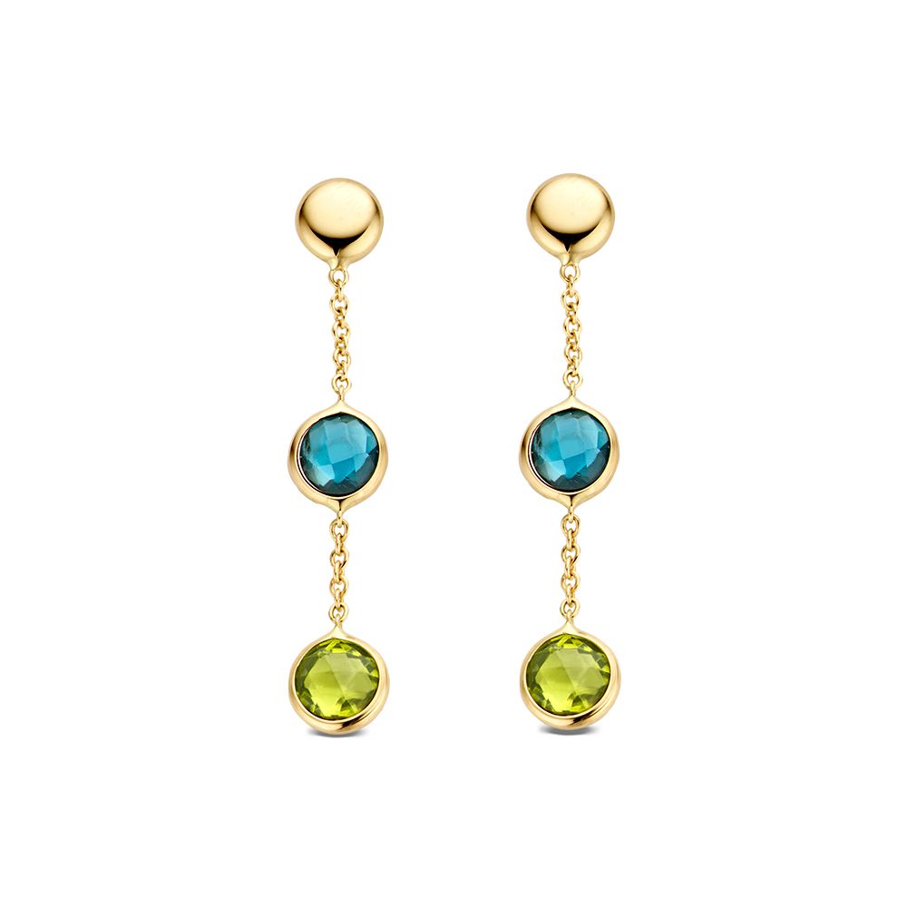 Geelgouden Oorhangers met Topaas en Peridot – Multicolor Stenen