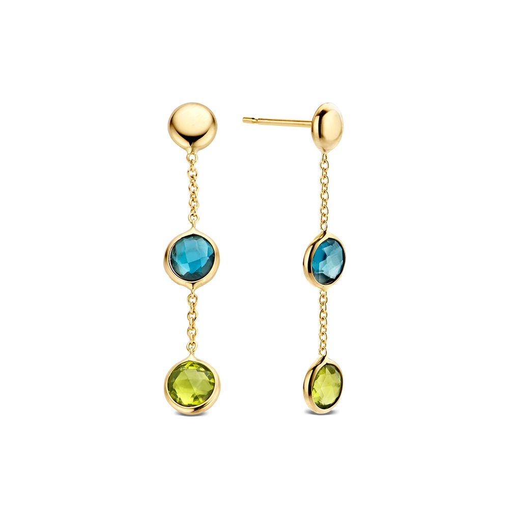 Boucles d'oreilles en or jaune avec topaze et péridot – pierres multicolores
