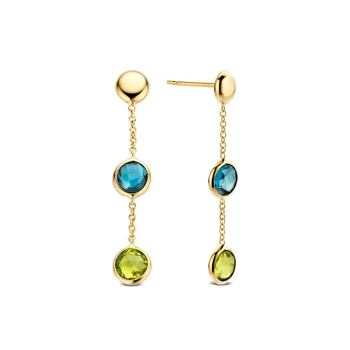 Geelgouden Oorhangers met Topaas en Peridot – Multicolor Stenen
