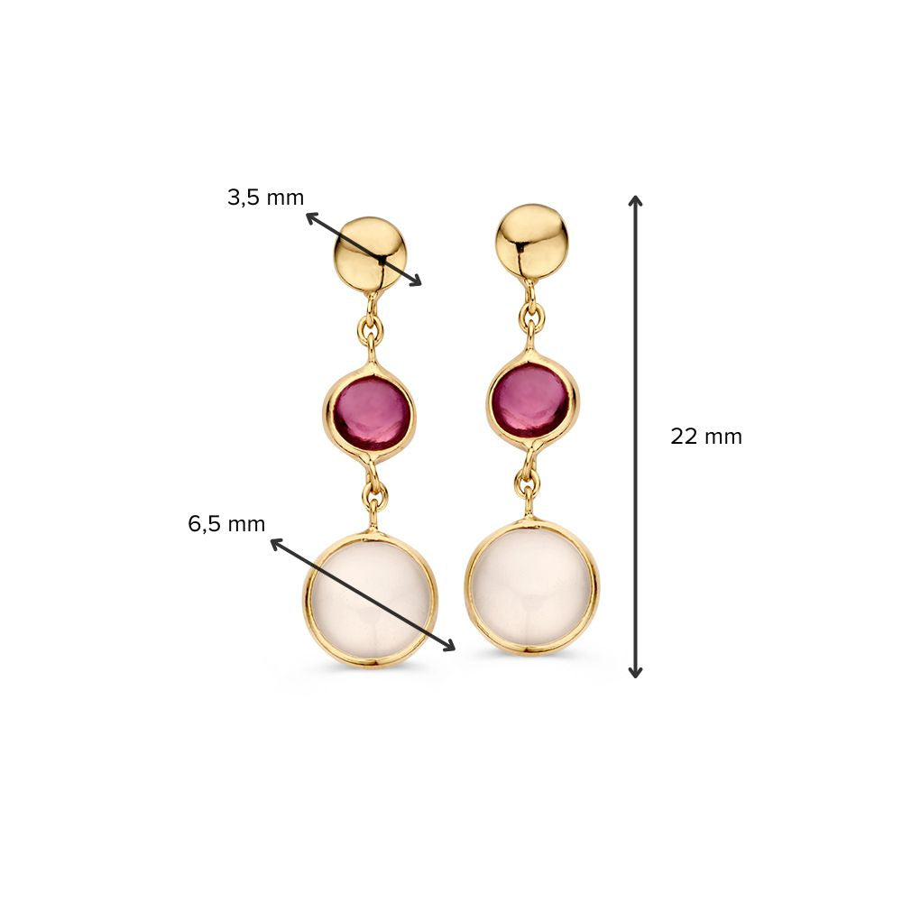 Boucles d'oreilles en Or Élégantes avec Rubis et Pierre de Lune – Pierres Précieuses Multicolores pour Femme