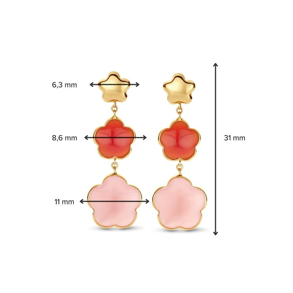 Créoles en or jaune avec cornaline et calcédoine en forme de fleur – Bijoux multicolores
