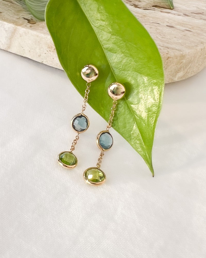 Boucles d'oreilles en or jaune avec topaze et péridot – pierres multicolores