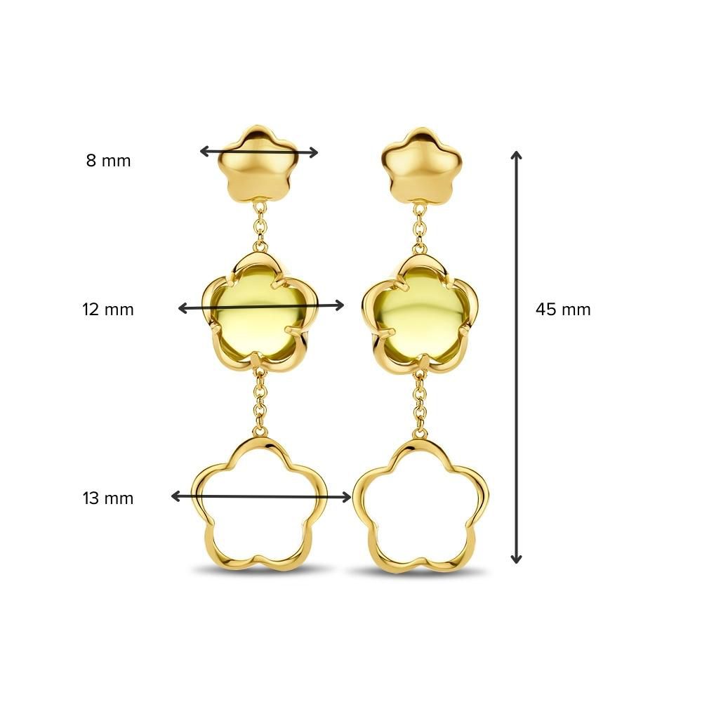 Boucles d'oreilles en or jaune avec pendentif en forme de fleur en quartz vert – Boucles d'oreilles élégantes