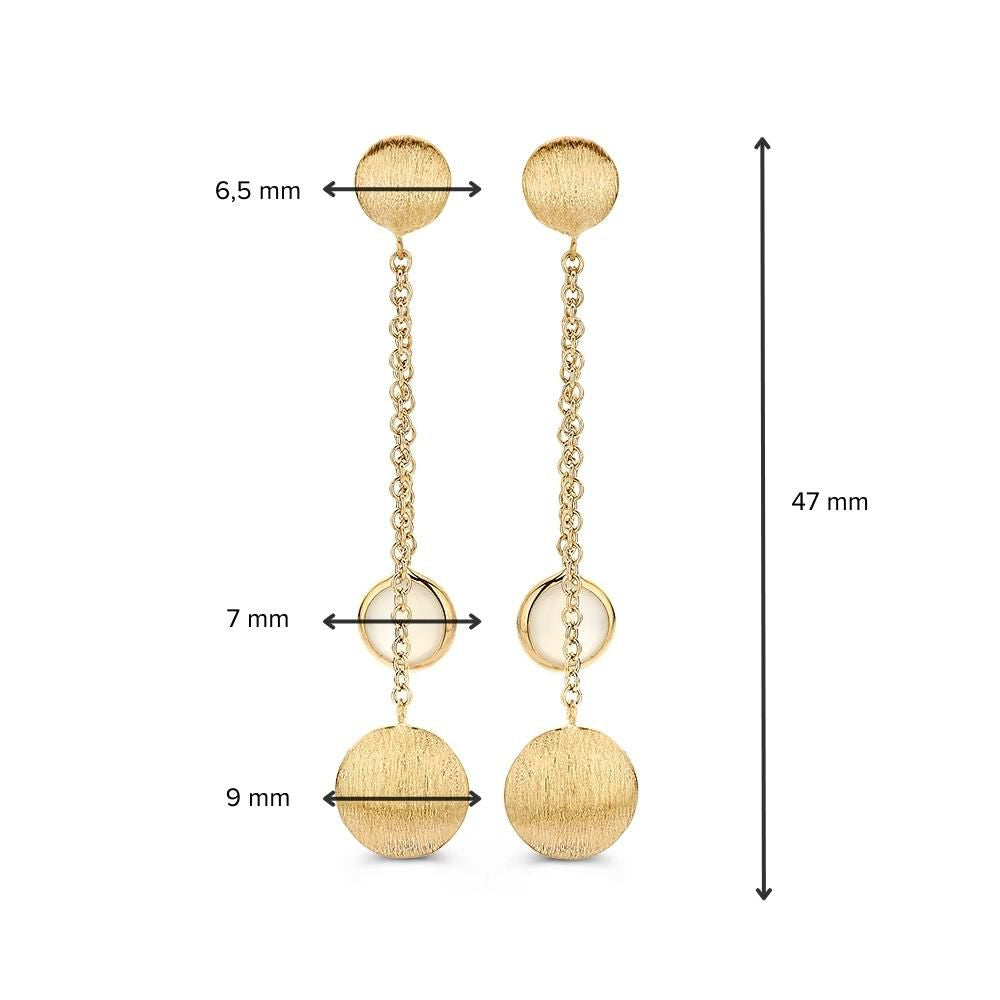 Boucles d'oreilles en or jaune avec pierre de lune et pendentifs en or mat – Boucles d'oreilles ludiques et élégantes