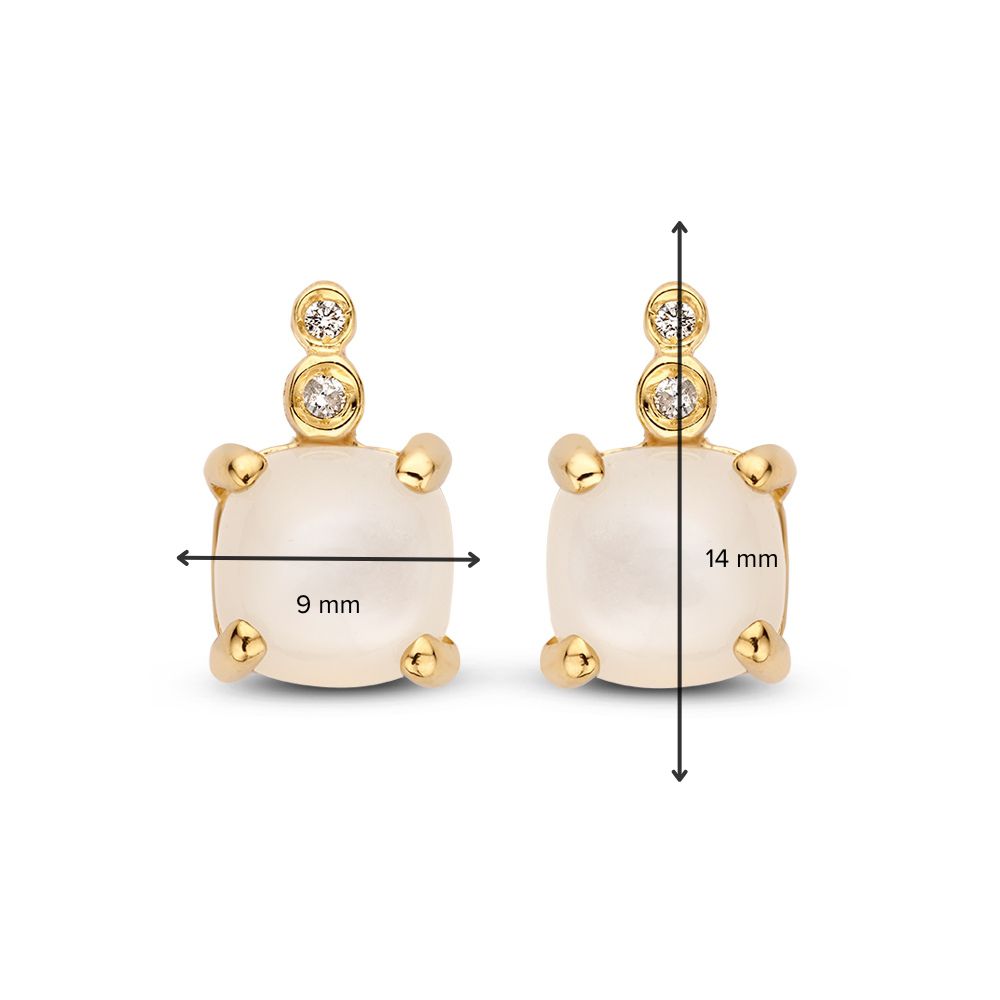 Boucles d'oreilles élégantes avec pierre de lune et diamant en or jaune 14 carats