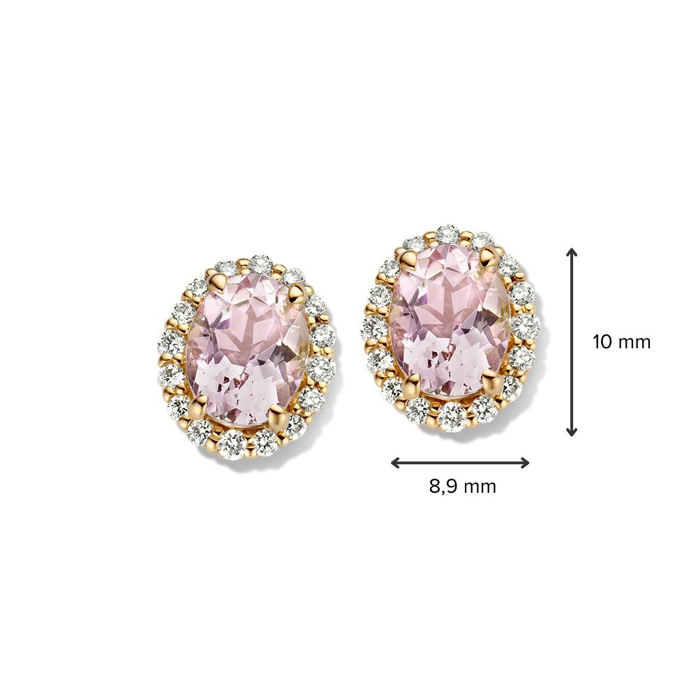 Puces d'oreilles en or jaune avec morganite et diamant 14 carats