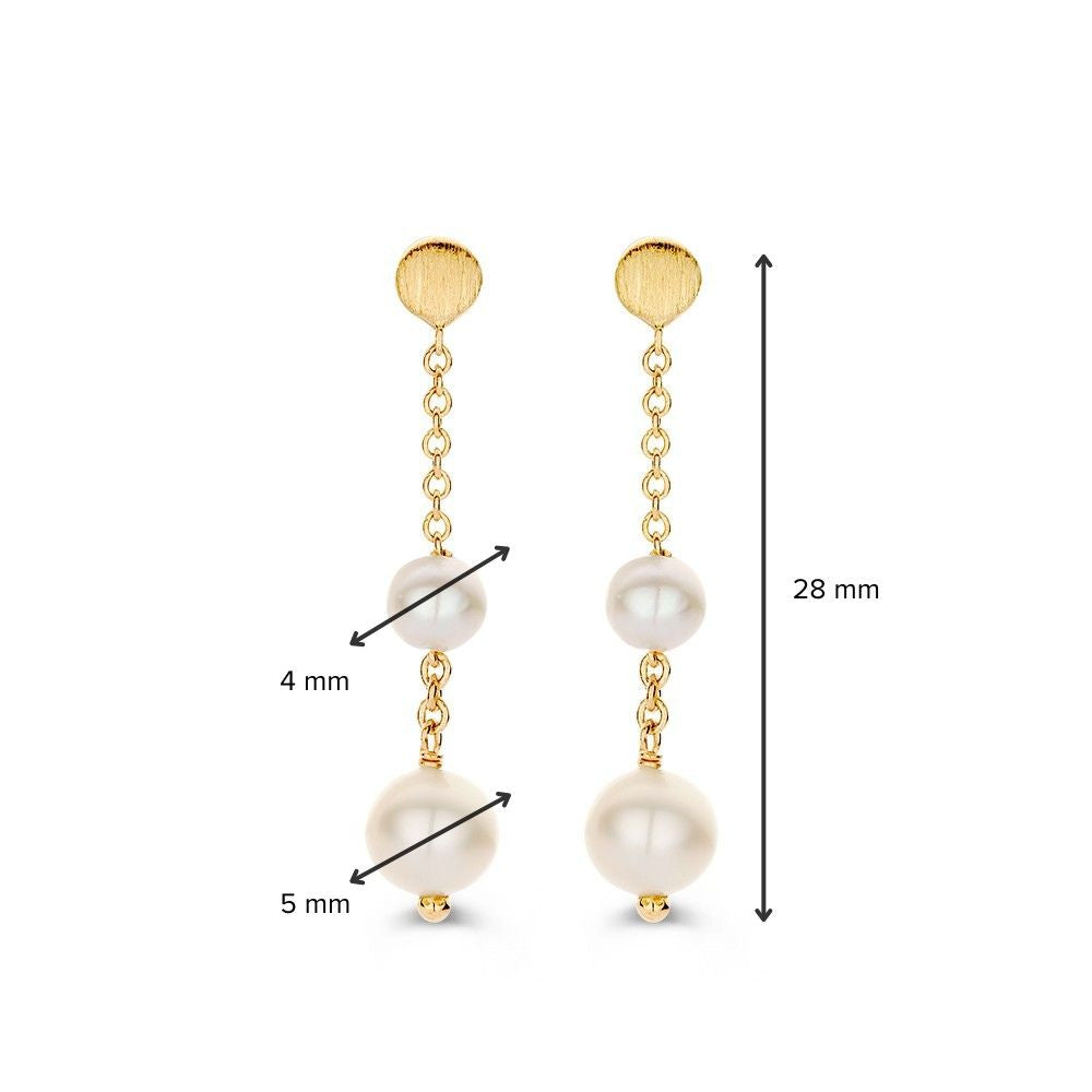 Créoles en or jaune avec perles et élément en or mat 14 carats