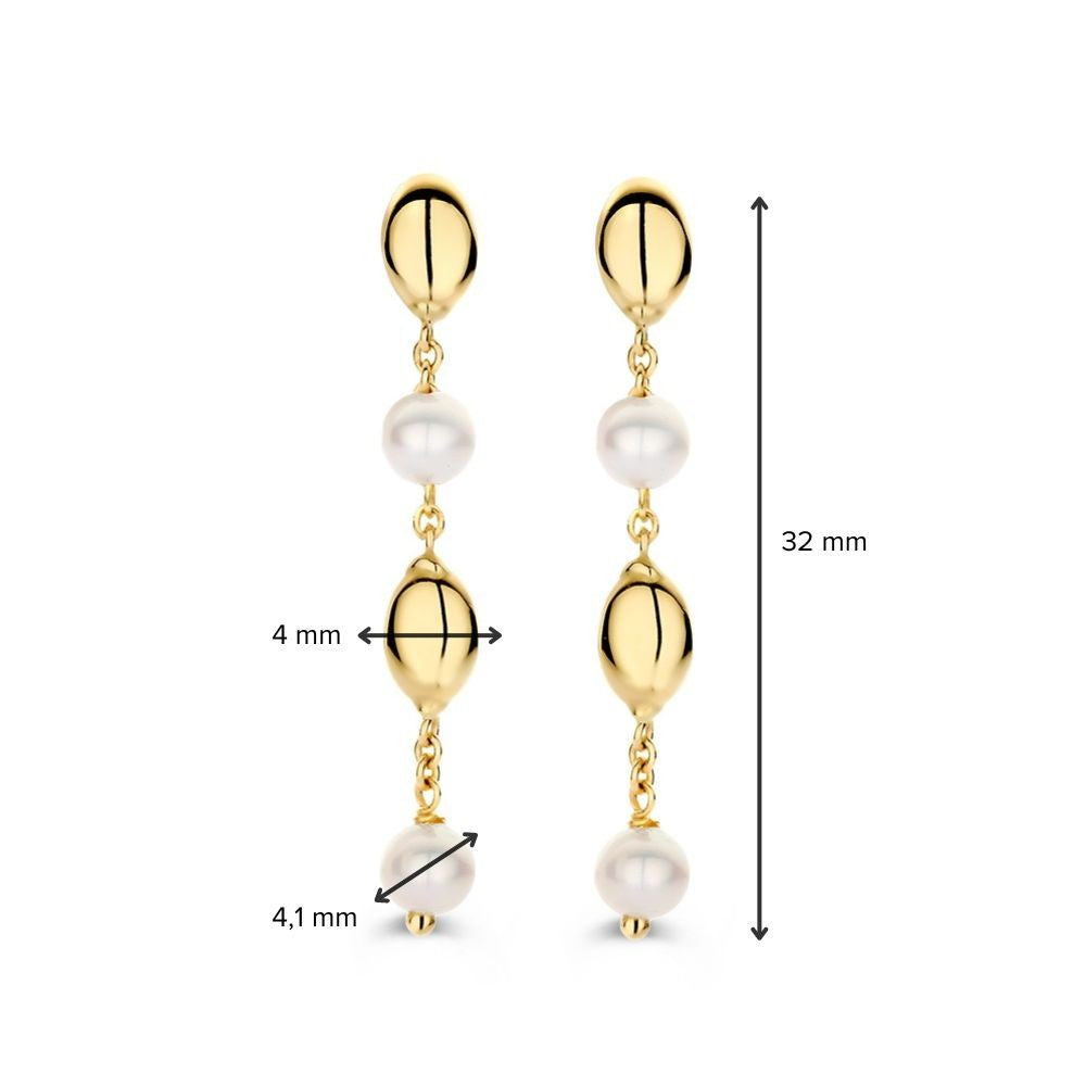 Boucles d'oreilles en or jaune ludique avec perles et éléments en or 14 carats