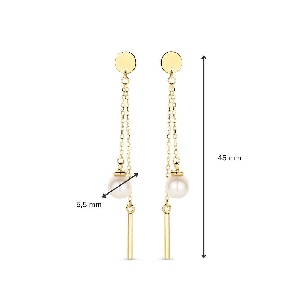 Boucles d'oreilles en or ludique avec perle et barre en or 14 carats