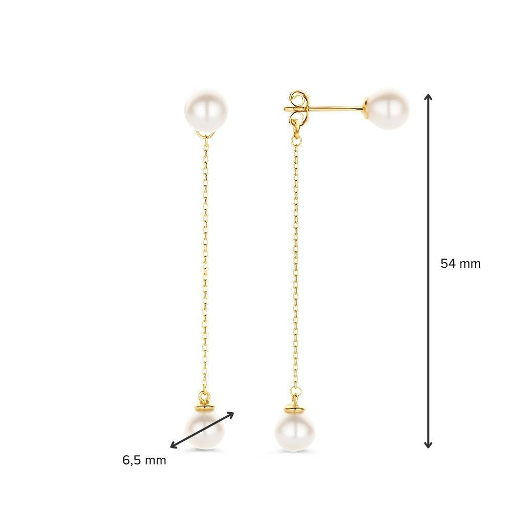 Longues Créoles en Or Jaune avec Perles 14 Carats
