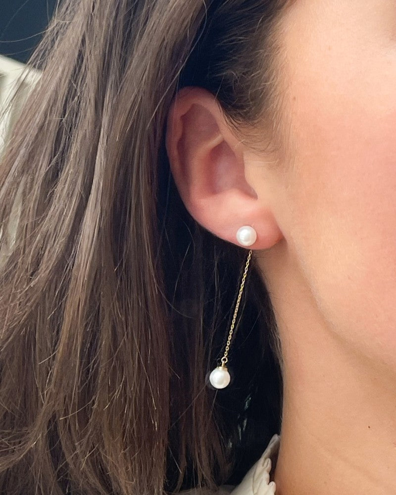 Longues Créoles en Or Jaune avec Perles 14 Carats