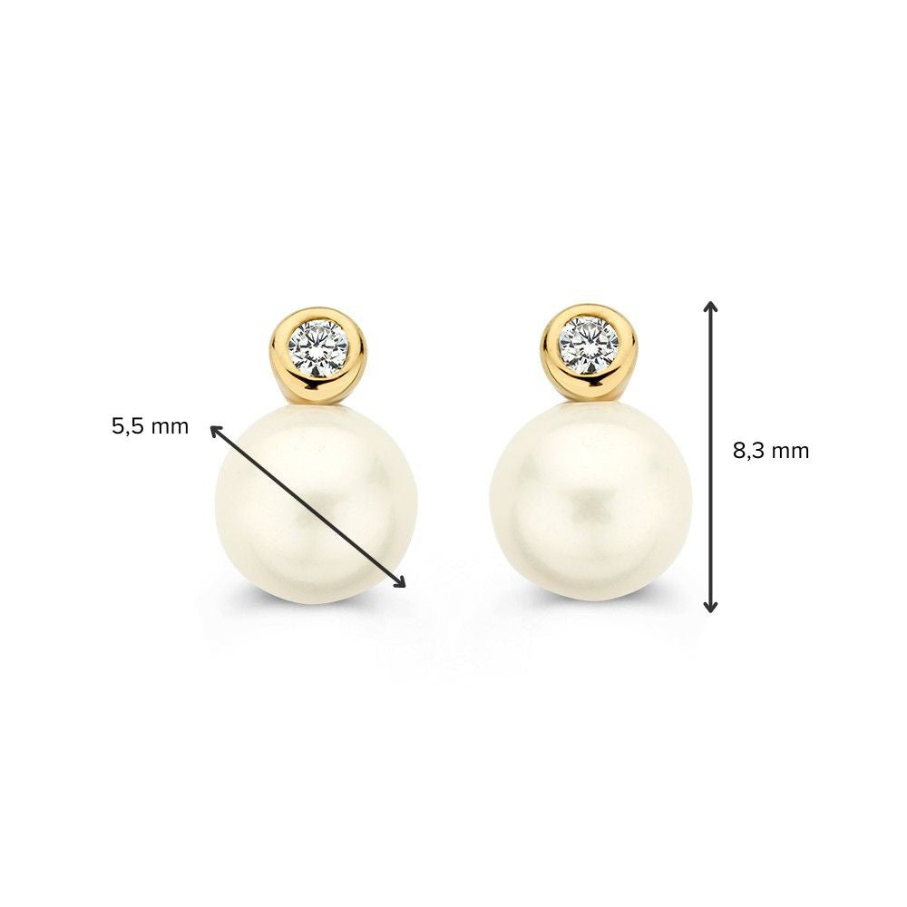 Boucles d'oreilles en or avec perle et zircone 14 carats