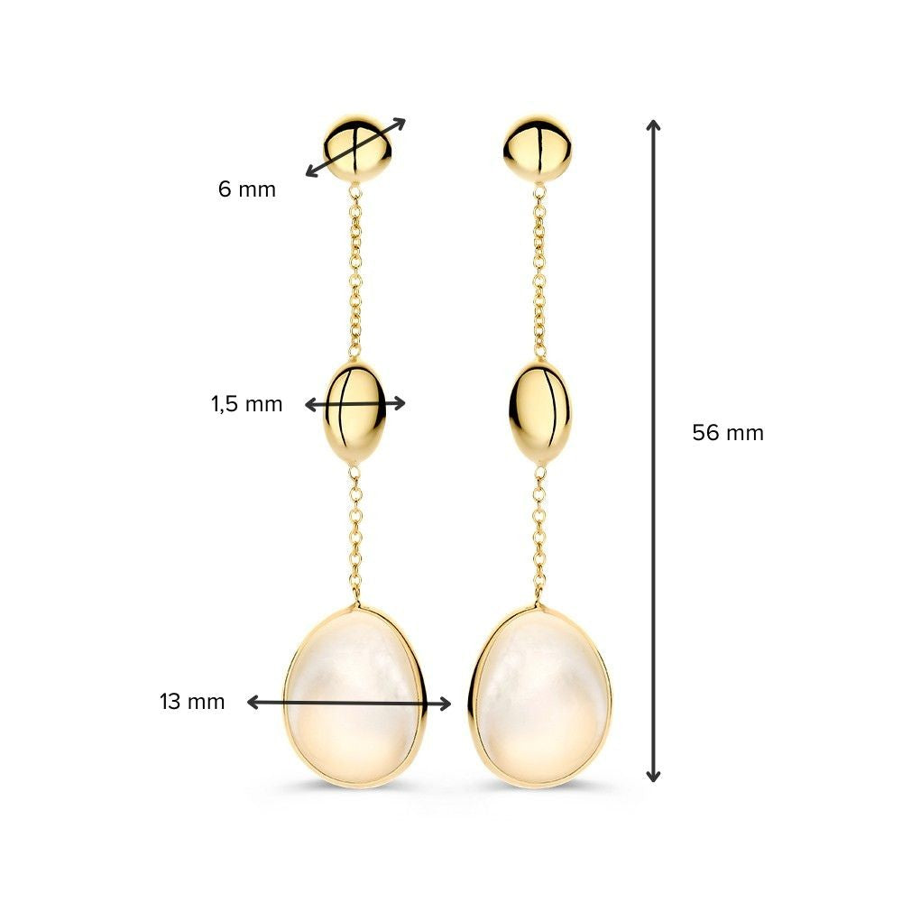 Longues Boucles d'oreilles en Or jaune avec Nacre en Forme Organique 14 Carats