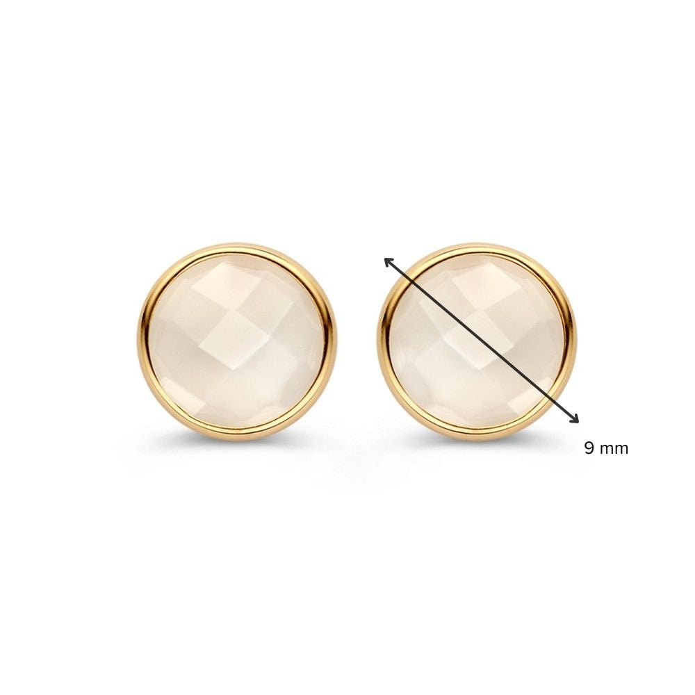 Boucles d'oreilles élégantes en or jaune avec pierre de lune blanche – 14 carats