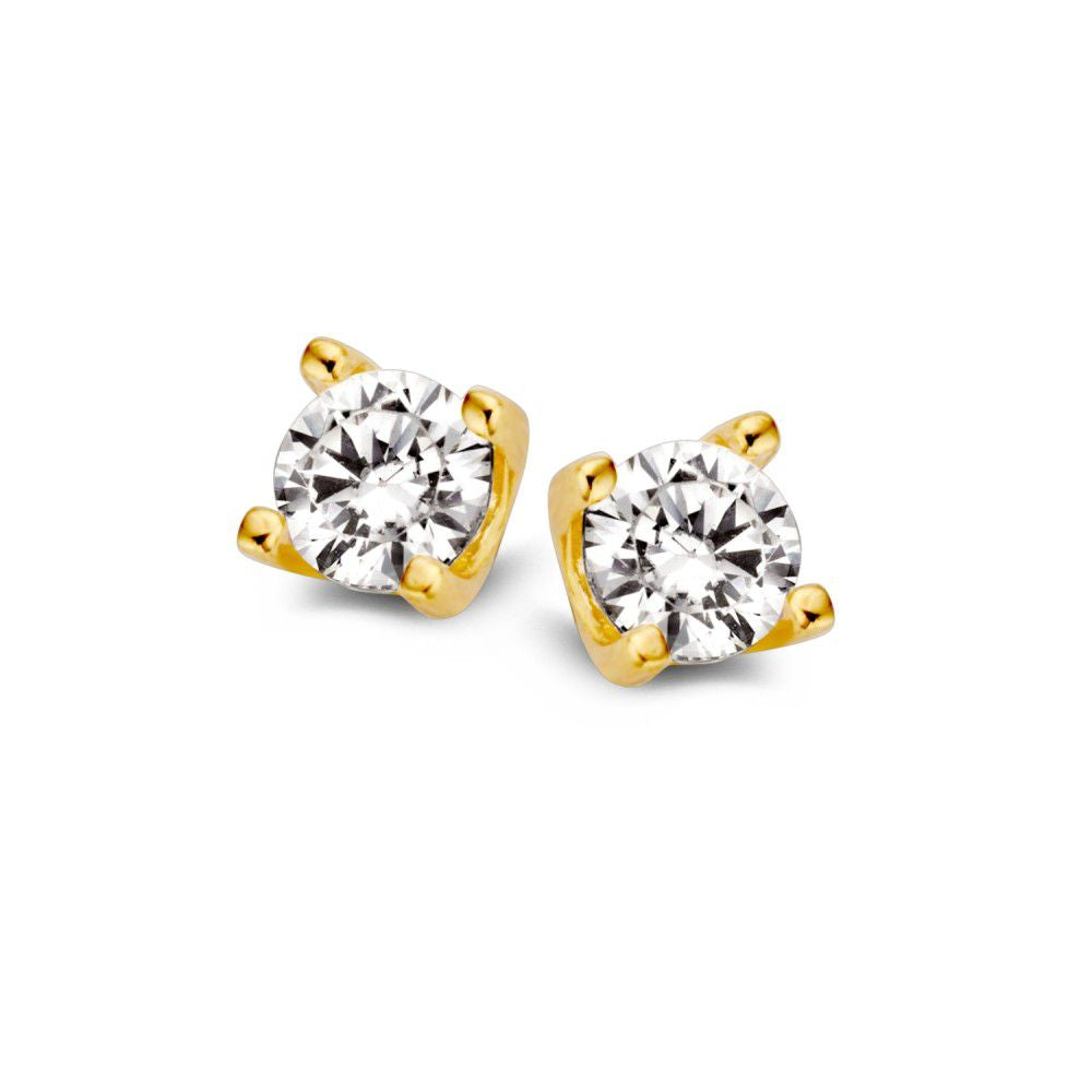 Boucles d'oreilles en or jaune 14 carats avec zircons, modèle solitaire.