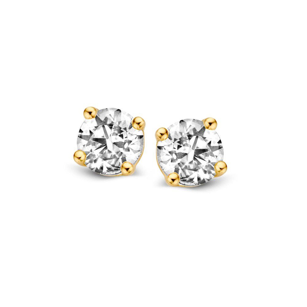 Boucles d'oreilles en or jaune 14 carats avec zirconiums blancs.