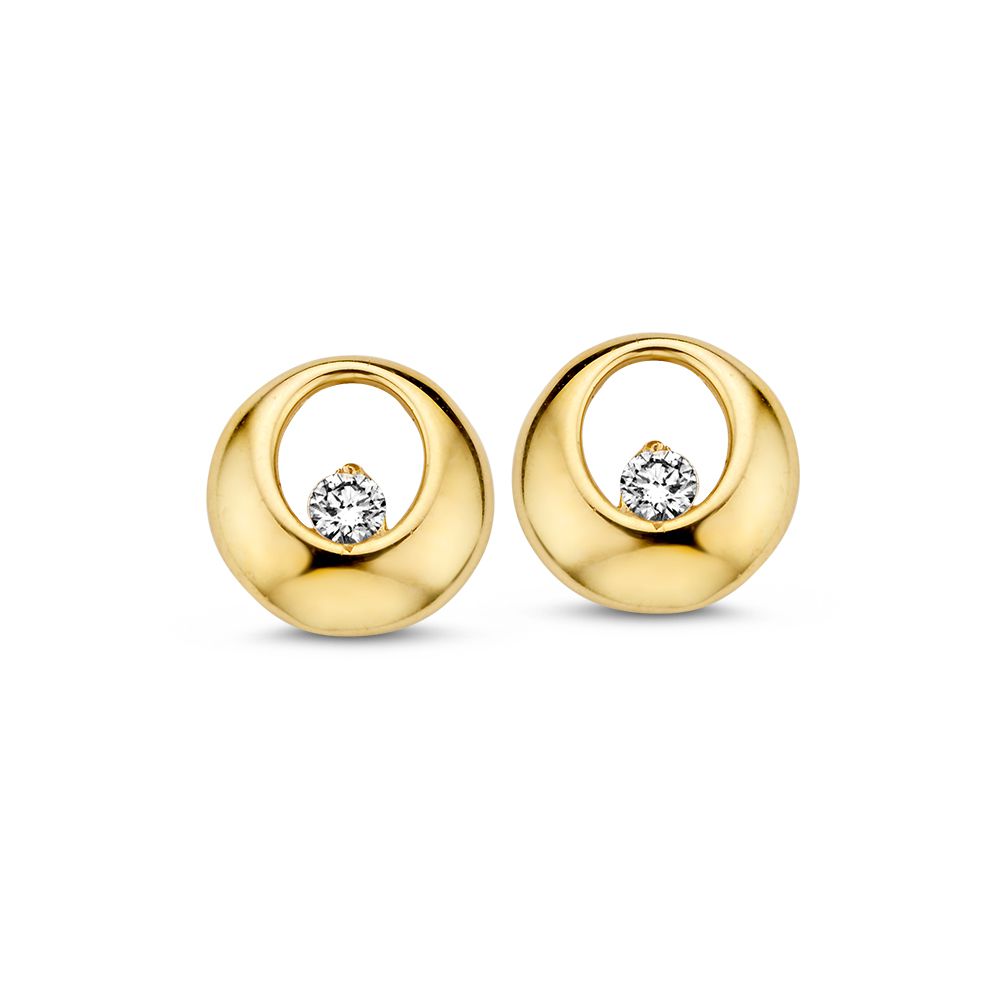 Boucles d'oreilles en or jaune 14 carats avec zirconiums, design subtil et élégant.