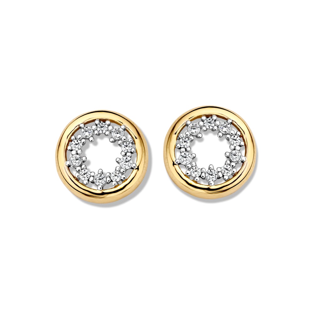 Boucles d'oreilles en or jaune 14 carats, avec des zircons, design intemporel.
