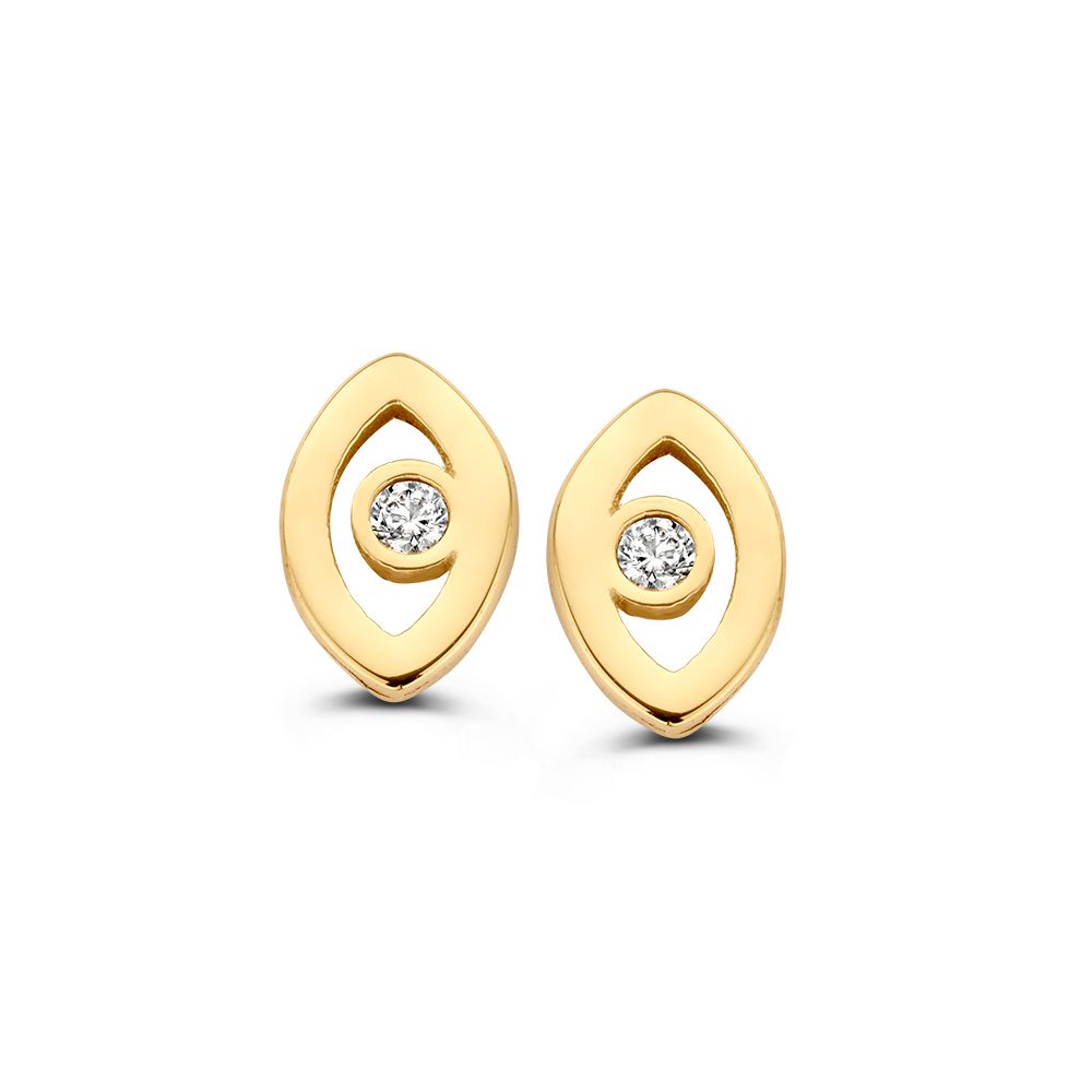 Boucles d'oreilles en or jaune 14 carats avec un zirconia brillant, en forme de goutte.