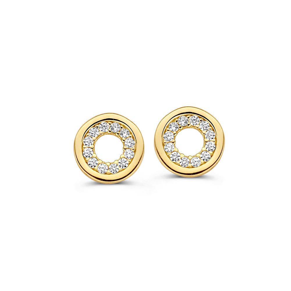 Boucles d'oreilles en or jaune avec zircons, design rond et élégant.