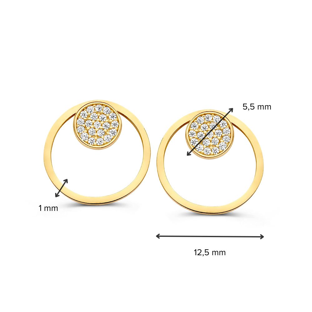 Puces d'oreilles en or jaune avec zircone - Design ludique, à porter de deux manières | Van der Kooij