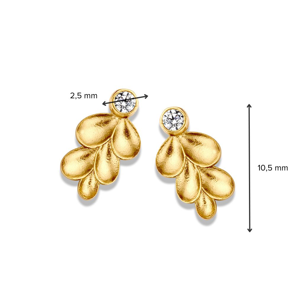 Puces d'oreilles en or jaune avec design de feuilles et zircone – 14 carats