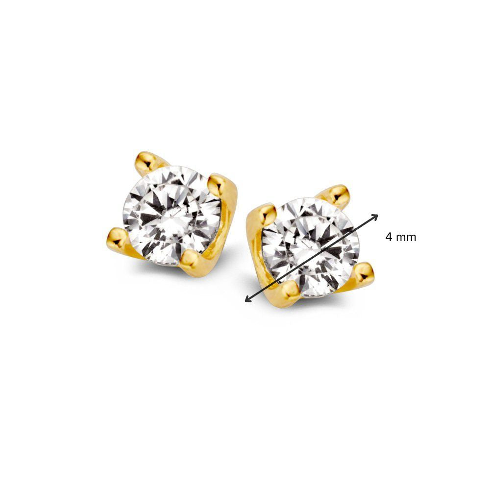 Boucles d'oreilles en or jaune avec zircones – 14 carats, modèle solitaire