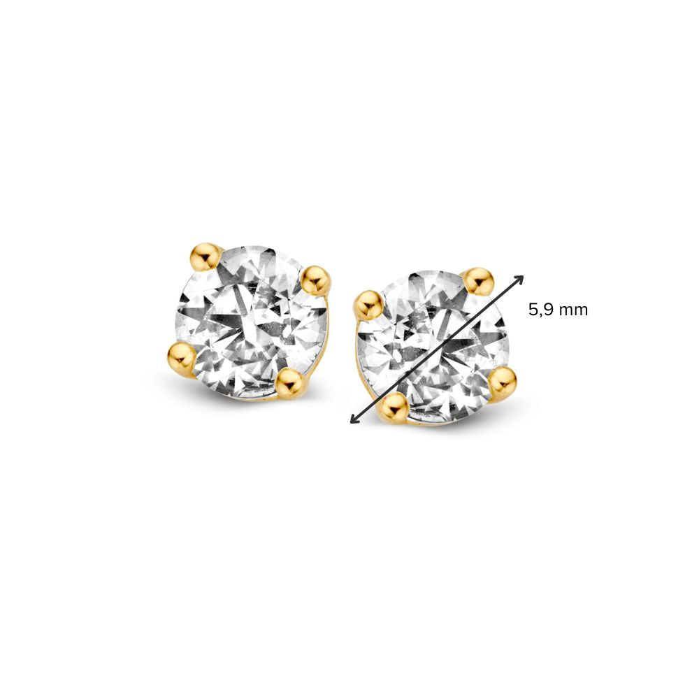 Puces d'oreilles en or jaune 14 carats avec zircones blanches