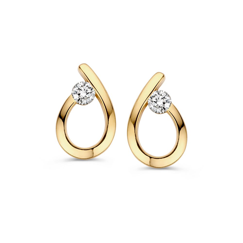 Boucles d'oreilles en or jaune 14 carats avec zirconia, en forme de goutte raffinée.