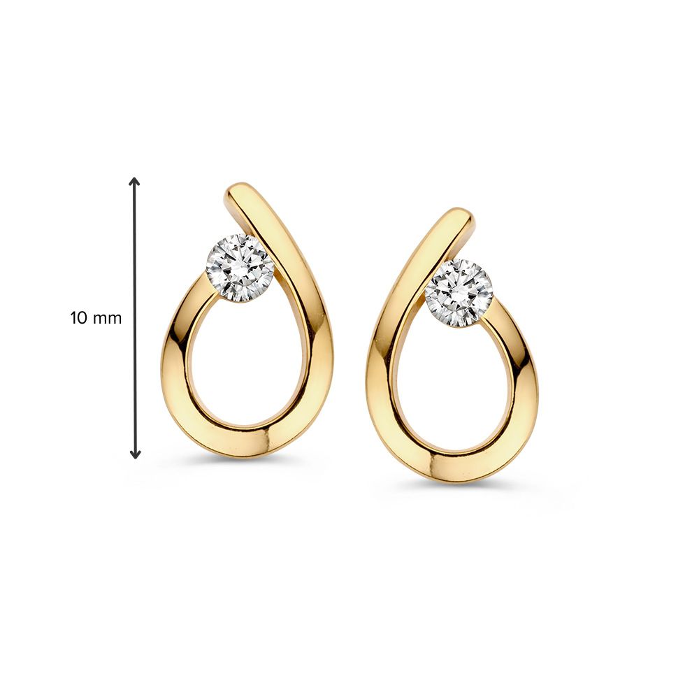 Puces d'oreilles en or jaune avec zircone – 14 carats, luxe raffiné