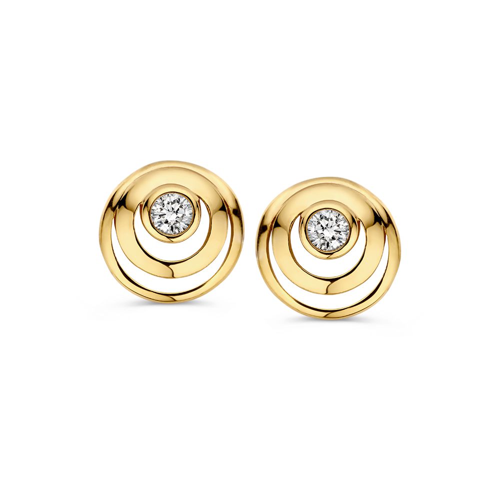 Boucles d'oreilles en or jaune 14 carats avec zirconia, au design élégant et intemporel.