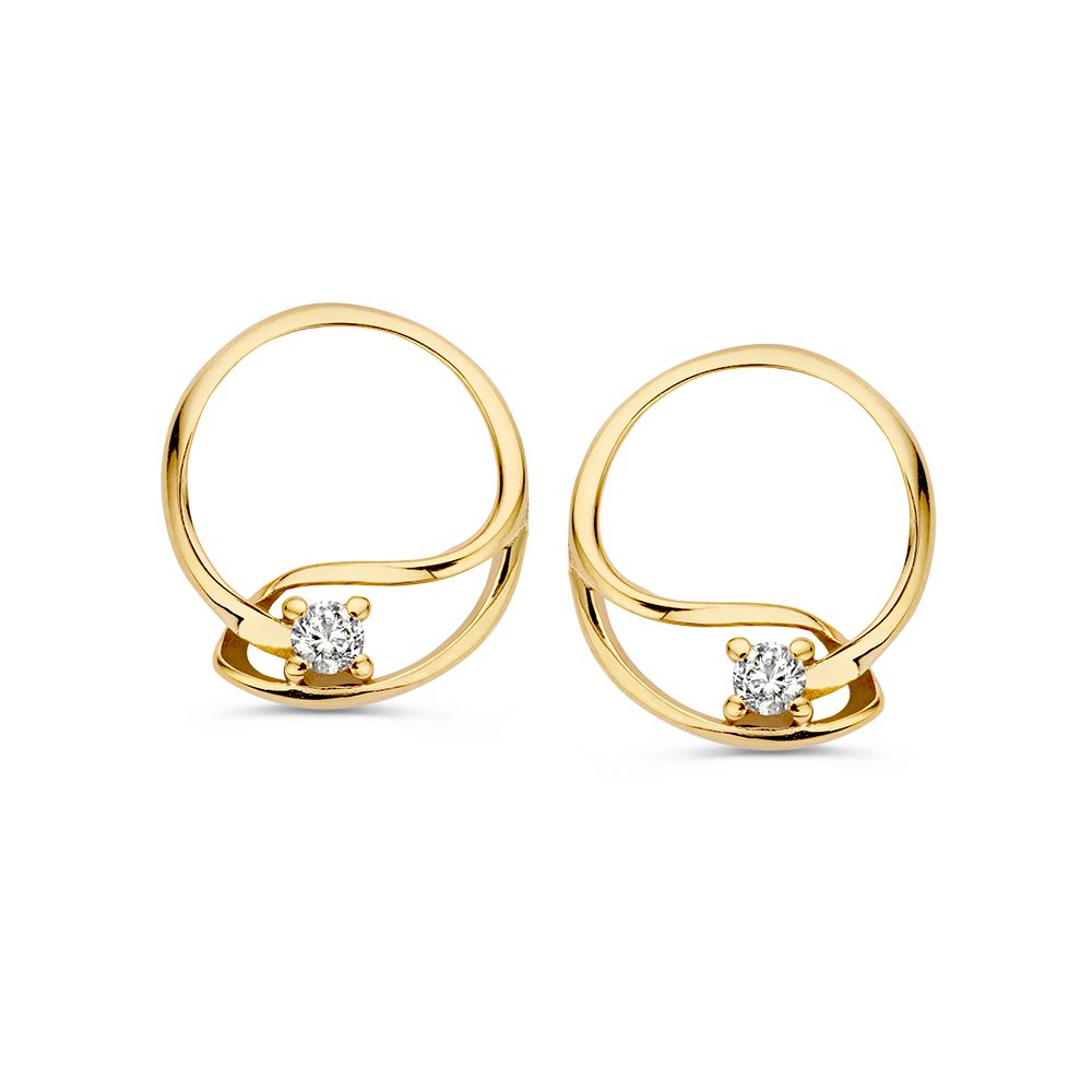 Boucles d'oreilles en or jaune 14 carats avec zirconia, design intemporel et élégant.