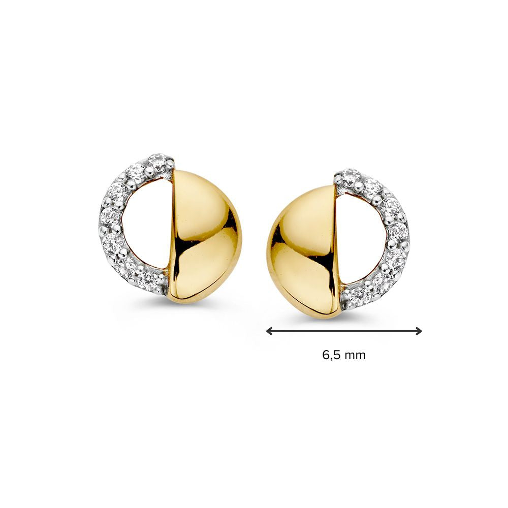 Puces d'oreilles bicolores en or blanc et or jaune avec zircones - 14 carats, élégance en deux couleurs