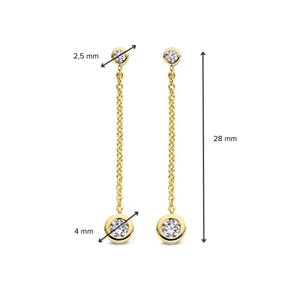 Boucles d'oreilles en or jaune avec zircones – 14 carats, design élégant suspendu
