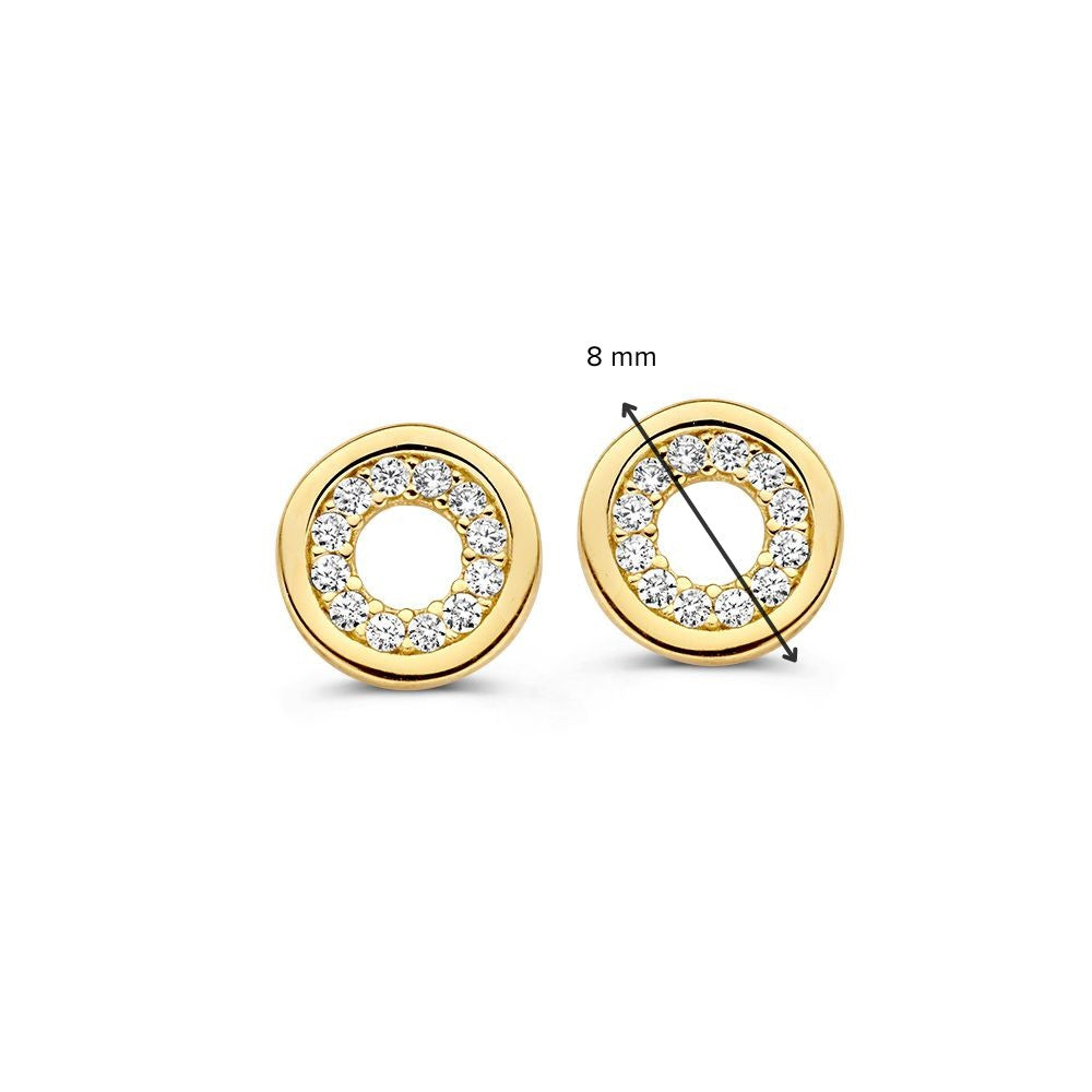 Puces d'oreilles en or jaune avec zircone dans un design rond - Élégance raffinée - Van der Kooij