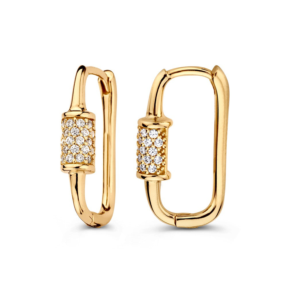 Créoles Ovale en Or Jaune 'Paperclip' avec Zircone – 14 Carats, Luxe Raffiné