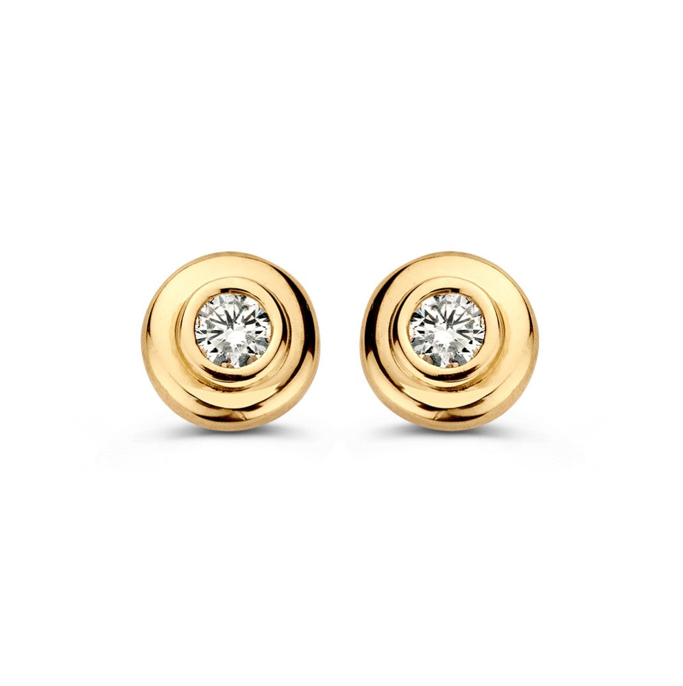 Geelgouden Oorstekers met Zirkonia – 14 Karaat, Elegantie in een Klein Formaat