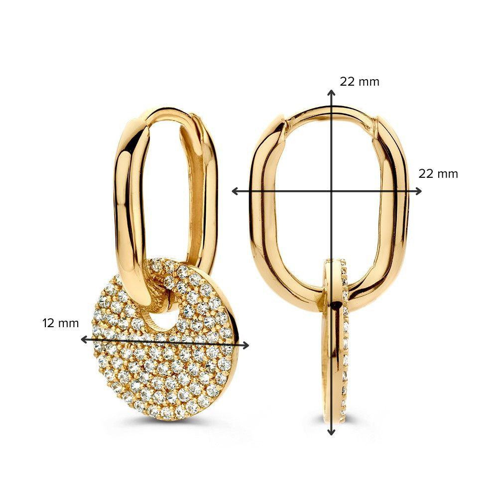Créoles en Or Jaune Ovales avec Breloques en Zircone – 14 Carats, Luxe Réglable