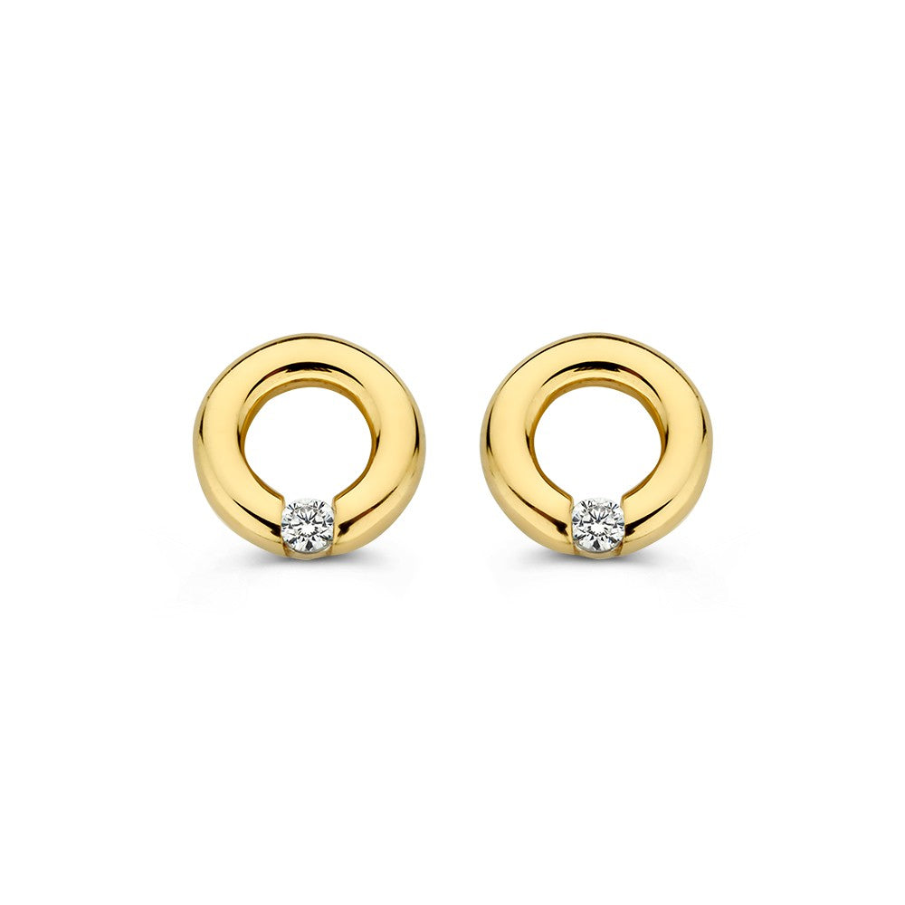 Boucles d'oreilles en or jaune 14 carats avec un détail en zirconium.
