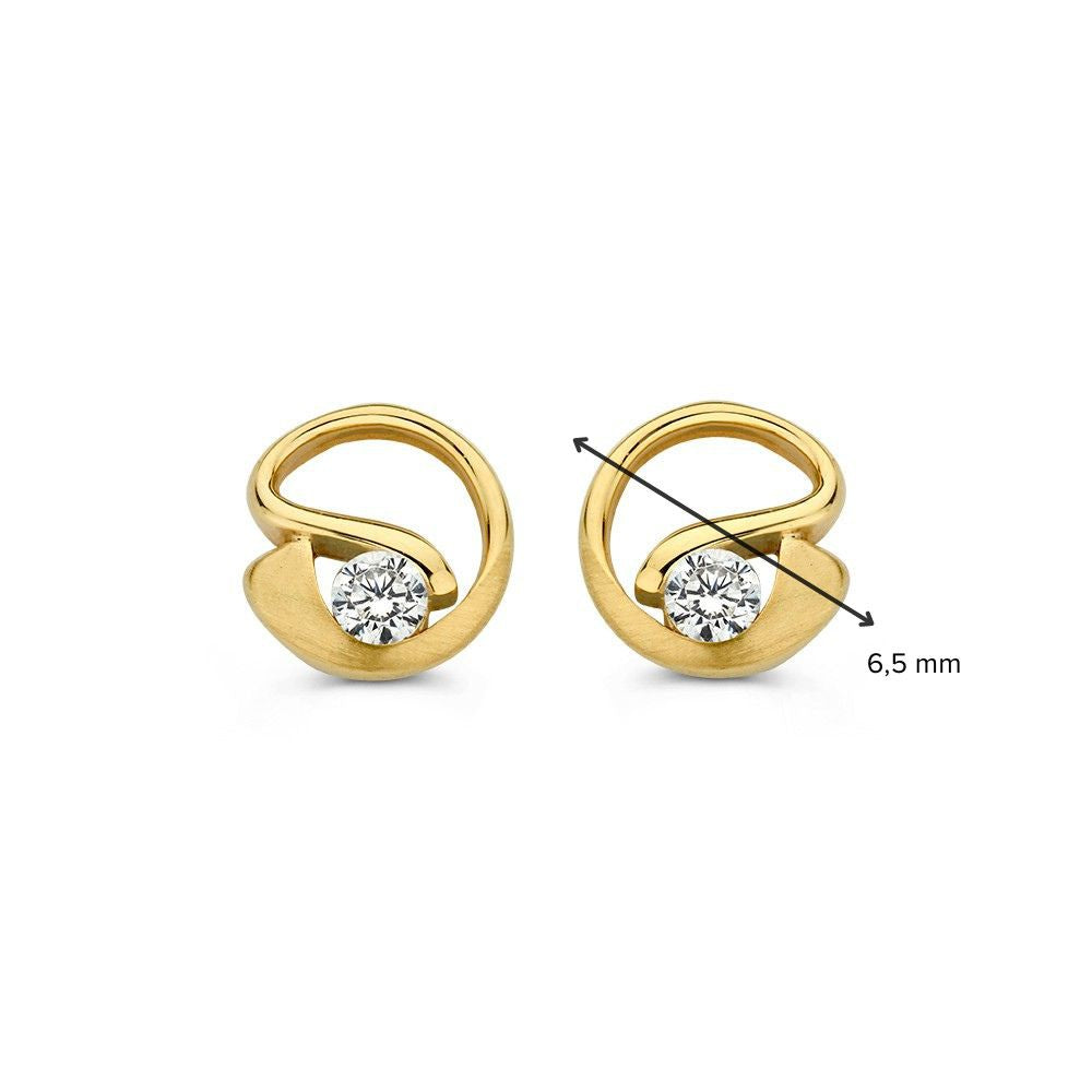 Boucles d'oreilles en or jaune mat/poli avec zircone – 14 carats
