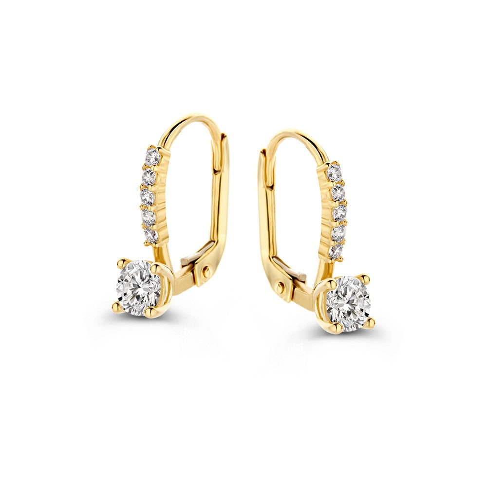 Boucles d'oreilles en or jaune 14 carats ornées de zirconiums, avec un design élégant.