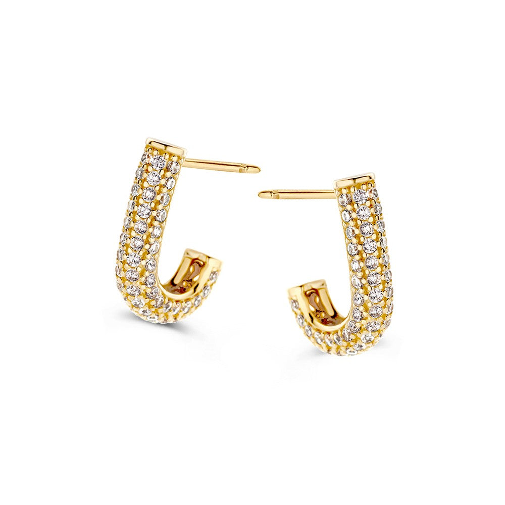 Boucles d'oreilles en or jaune 14 carats, ornées de zircons, en forme de U.